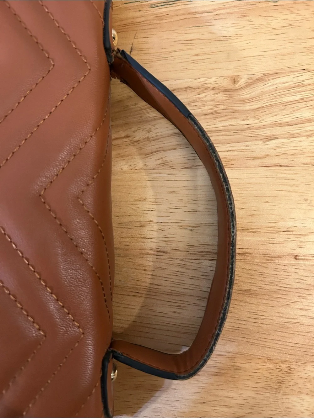 Designer Inspired brown quilted handbag featuring an interlocking double-G logo